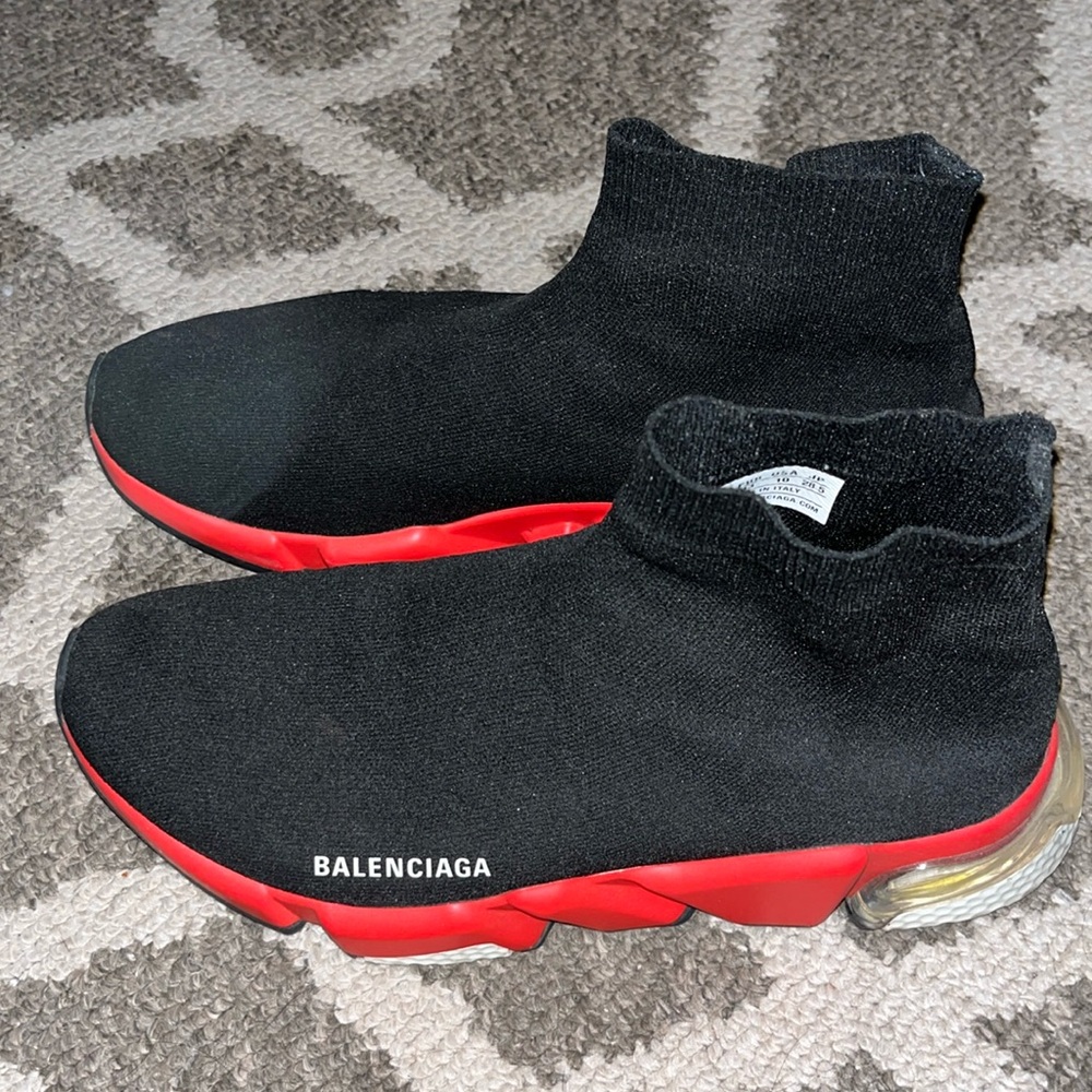 Balenciaga Speed 1.0 Sneakers 'Black Red with Clear Sole White